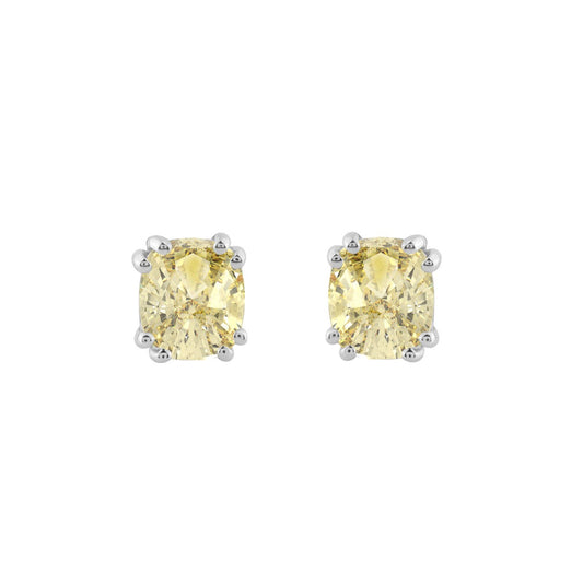 14K WHITE GOLD 1.00CT YELLOW CUSHION DIAMOND LADIES EARRINGS