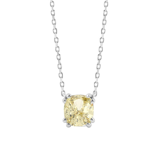 14K WHITE GOLD 1.00CT YELLOW CUSHION DIAMOND LADIES NECKLACE