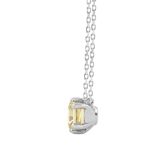 14K WHITE GOLD 1.00CT YELLOW CUSHION DIAMOND LADIES NECKLACE