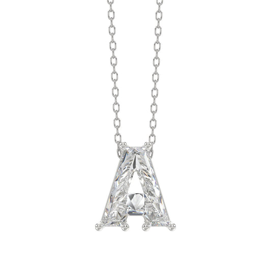 14K WHITE GOLD 1 5/8CT FANCY CUT ALPHABET DIAMOND LADIES PENDANT WITH CHAIN