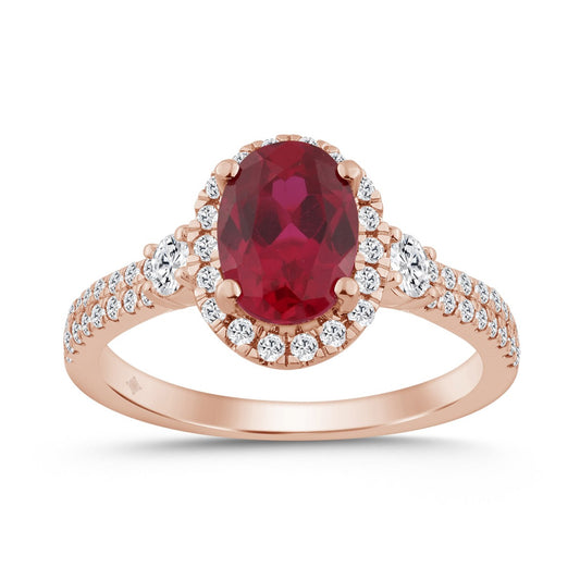 14K ROSE GOLD 1 5/8CT ROUND/RUBY OVAL DIAMOND LADIES RING (CENTER STONE OVAL RUBY DIAMOND 1CT)