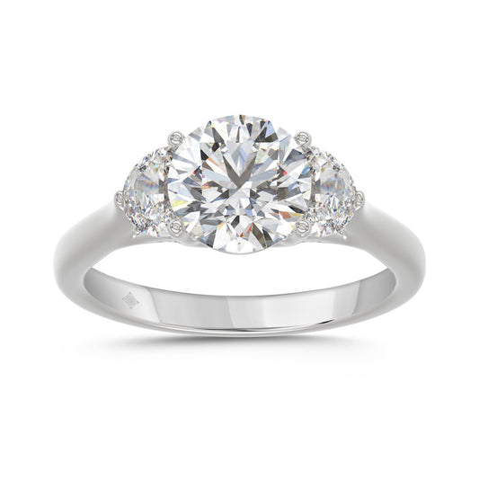 14K WHITE GOLD 2 5/8CT ROUND/HALFMOON DIAMOND LADIES RING (CENTER STONE ROUND DIAMOND 2CT)