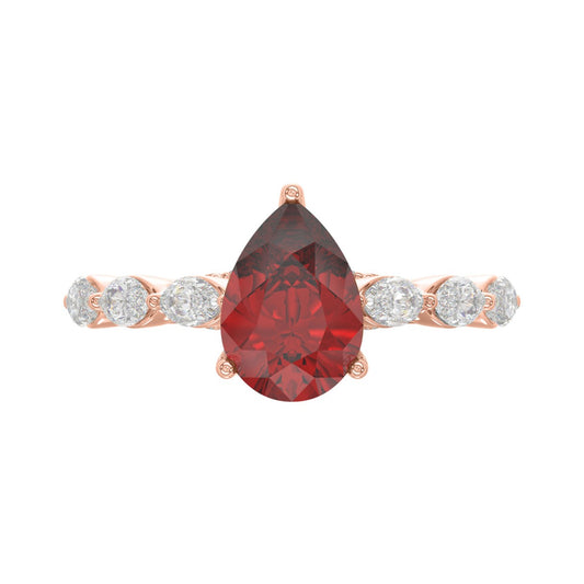 14K ROSE GOLD 3.00CT ROUND/RUBY PEAR/MARQUISE DIAMOND LADIES RING (CENTER STONE PEAR RUBY DIAMOND 2 1/4CT)