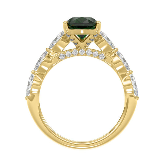 14K YELLOW GOLD 3.00CT ROUND/PEAR/MARQUISE DIAMOND LADIES RING (CENTER STONE PEAR GREEN EMERALD DIAMOND 2 1/4CT)
