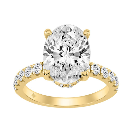 14K YELLOW GOLD 4 3/4CT ROUND/OVAL DIAMOND LADIES RING (CENTER STONE OVAL DIAMOND 4CT)
