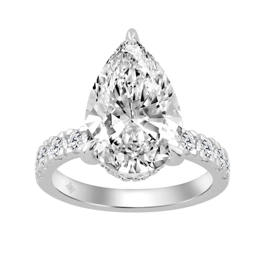 14K WHITE GOLD 4 3/4CT ROUND/PEAR DIAMOND LADIES RING (CENTER STONE PEAR DIAMOND 4CT)