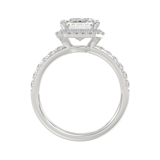 14K White Gold 4 1/2CT ladies Round & Emerald-cut diamond halo engagement Ring 4.00CT Emerald Center stone (Color F-G -Clarity VS1/VS2)
