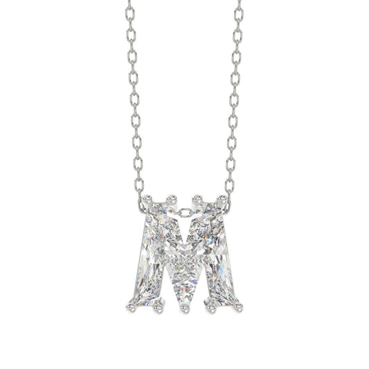 14K WHITE GOLD 1 5/8CT FANCY CUT ALPHABET DIAMOND LADIES PENDANT WITH CHAIN