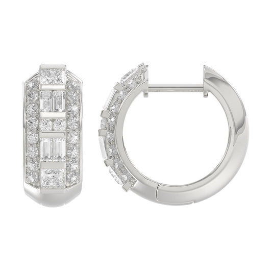 14K WHITE GOLD 1.00CT ROUND/PRINCESS/BAGUETTE DIAMOND LADIES EARRINGS