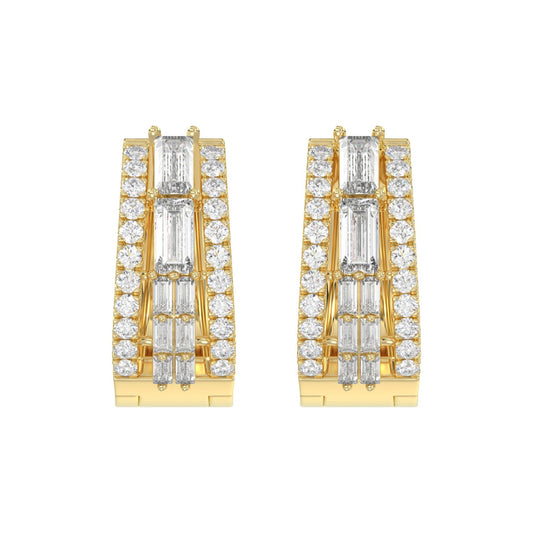 Classic 10K Yellow Gold Round & Baguette Lab Grown Diamond ladies Hoop Earrings 3/4CT (Color F-G -Clarity VS1/VS2)