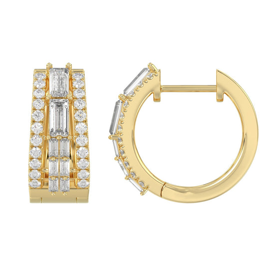 Classic 10K Yellow Gold Round & Baguette Lab Grown Diamond ladies Hoop Earrings 3/4CT (Color F-G -Clarity VS1/VS2)