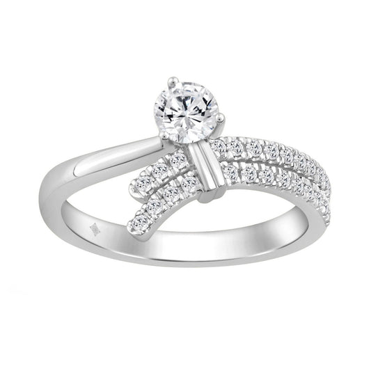 Ladies 10K White Gold Round Diamond Ring 1/2Ct Round Brilliant Engagement Fashion Ring (Color F-G -Clarity Vs1/Vs2)