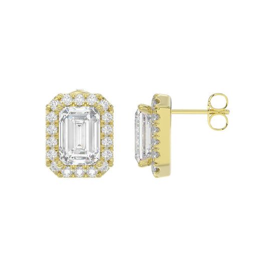 14K YELLOW GOLD 2 1/3CT ROUND/EMERALD DIAMOND LADIES EARRINGS (CENTER STONE EMERALD DIAMOND 1CT)