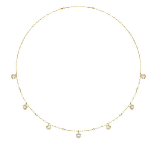 14K YELLOW GOLD 1.00CT ROUND/PEAR DIAMOND LADIES NECKLACE