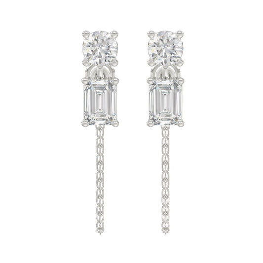 10K White Gold 3/4CT Emerald/Round cut Diamond Elegant Ladies Earring (Color F-G -Clarity VS1/VS2)
