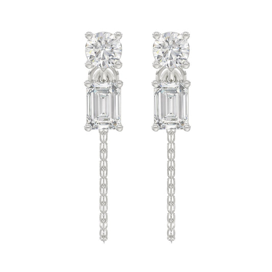 10K White Gold 3/4CT Emerald/Round cut Diamond Elegant Ladies Earring (Color F-G -Clarity VS1/VS2)