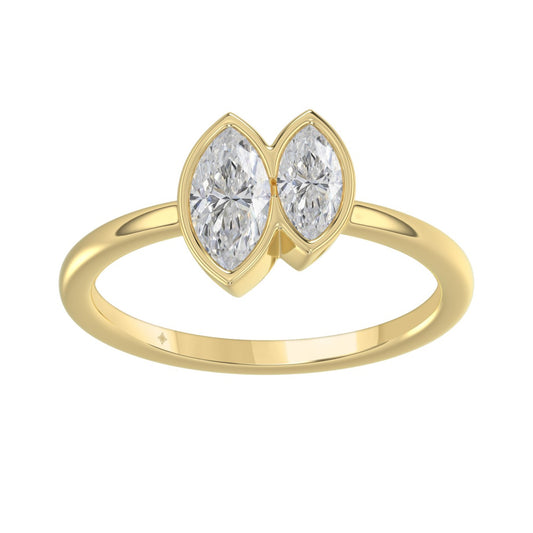 Elegant ColleCTions Linked Hearts Ladies Ring 10K Yellow Gold 3/4CT Marquise Lab Grown Diamond (Color F-G -Clarity VS1/VS2)
