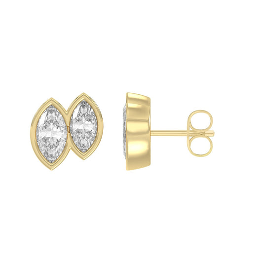 Elegant Ladies Earring 10K Collection Linked Hearts Yellow Gold 1.00CT Marquise Lab Grown Diamond (Color F-G -Clarity VS1/VS2)