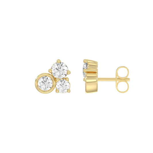 Classic 10K Yellow Gold Round Lab Grown Diamond Ladies Fashion Earring 3/4Ct (Color F-G -Clarity Vs1/Vs2)