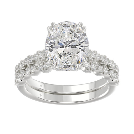 Ladies 14K White Gold Ladies Elegance- Bridal Set 3 1/3CT Round & Oval Diamonds 3.00CT Oval Center stone (Color F-G Clarity VS1/VS2)