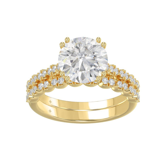 Ladies 14K Yellow Gold Ladies Elegance- Bridal Set 3 1/3CT Round Diamond 3.00CT Round Center stone (Color F-G -Clarity VS1/VS2)
