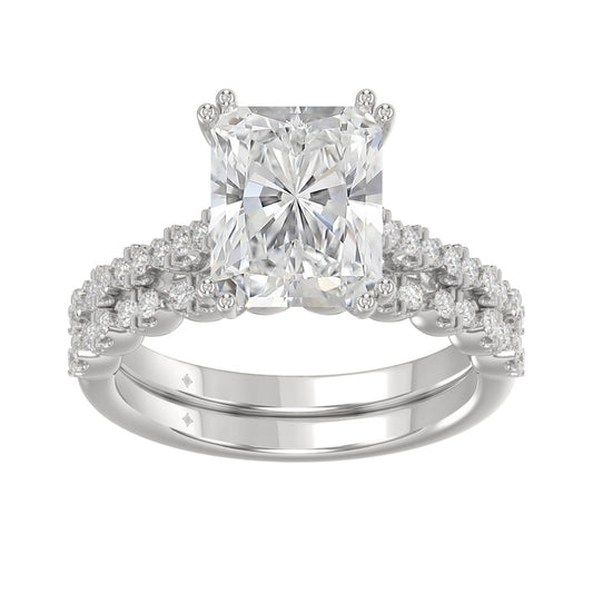 Ladies 14K White Gold Ladies Elegance- Bridal Set 3 1/3CT Round & Radiant Diamond 3.00CT Radiant Center stone (Color F-G -Clarity VS1/VS2)