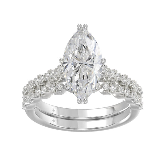 Ladies 14K White Gold Ladies Elegance- Bridal Set 3 1/3CT Round & Marquise Diamonds 3.00CT Marquise Center stone (Color F-G -Clarity VS1/VS2)
