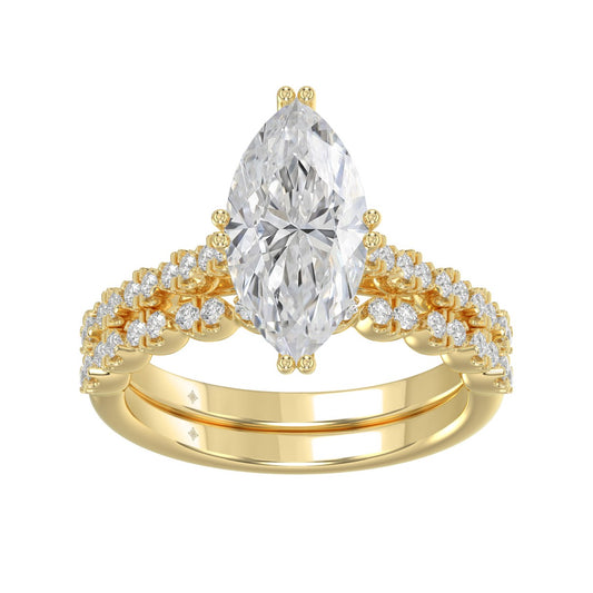 Ladies 14K Yellow Gold Ladies Elegance- Bridal Set 3 1/3CT Round & Marquise Diamonds 3.00CT Marquise Center stone (Color F-G -Clarity VS1/VS2)