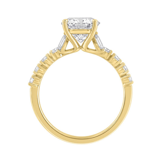 Elegant 14K Yellow Gold Multi Shape Diamond Ladies Ring 2 3/4Ct Oval Marquise Round Bridal Engagement Ring 2Ct Oval Center Stone (Color F-G -Clarity Vs1/Vs2)