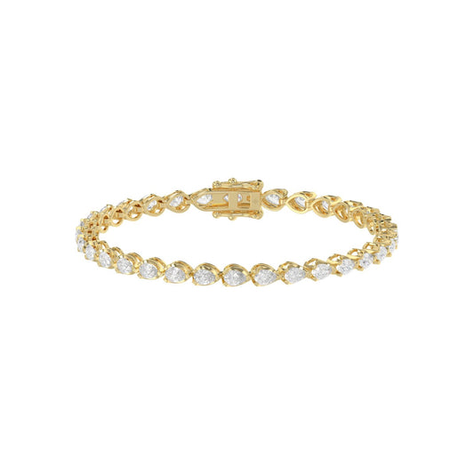 Elegant Pear Shape Diamond Ladies Tennis Bracelet in 14K Yellow Gold 3 1/2CT (Color F-G -Clarity VS1/VS2)