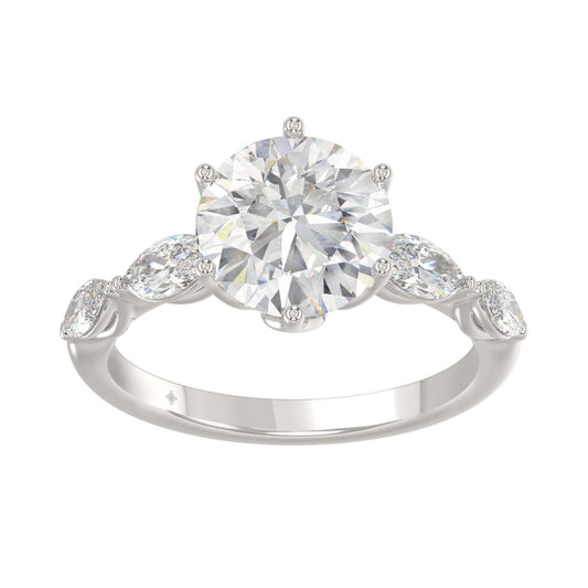 Luxury 14K White Gold Bridal Ring for Ladies 3 3/4CT Round & Marquise Cut Diamonds 3.00CT Round Center stone (Color F-G -Clarity VS1/VS2)
