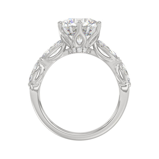 Luxury 14K White Gold Bridal Ring for Ladies 3 3/4CT Round & Marquise Cut Diamonds 3.00CT Round Center stone (Color F-G -Clarity VS1/VS2)