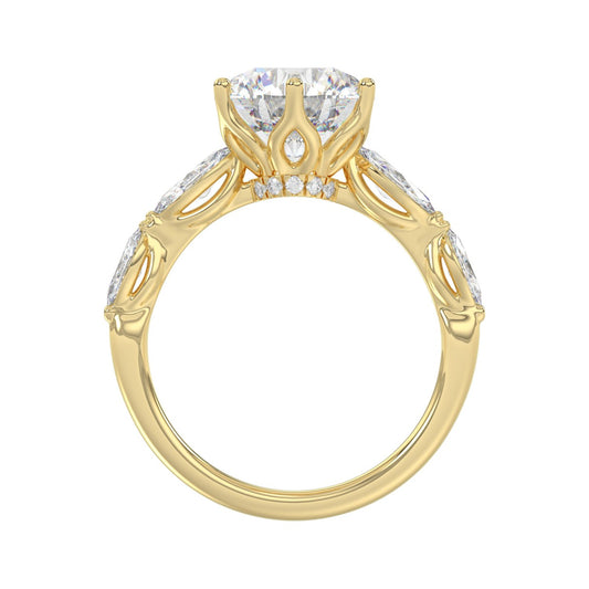 Luxury 14K Yellow Gold Bridal Ring for Ladies 3 3/4CT Round & Marquise Cut Diamonds 3.00CT Round Center stone (Color F-G -Clarity VS1/VS2)