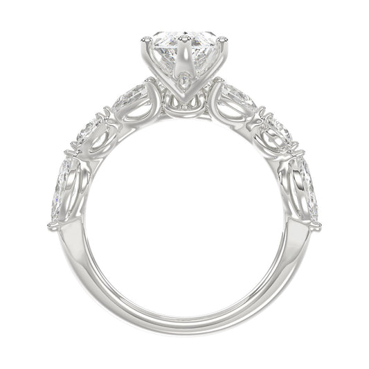 14K White Gold Bridal Fashion Ring for Ladies 4CT Round & Marquise& Pear Cut Diamonds 3.00CT Marquise Center stone (Color F-G -Clarity VS1/VS2)