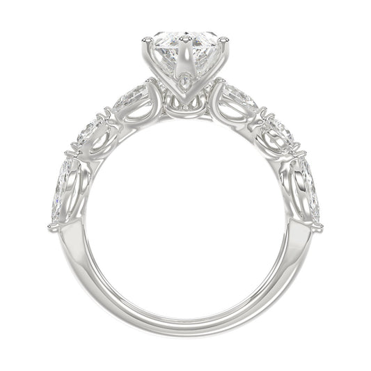 14K White Gold Bridal Fashion Ring for Ladies 4CT Round & Marquise& Pear Cut Diamonds 3.00CT Marquise Center stone (Color F-G -Clarity VS1/VS2)
