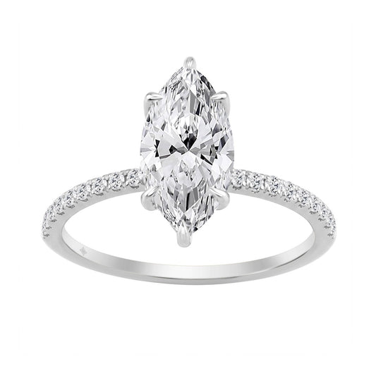 14K WHITE GOLD 1 3/4CT MARQUISE/ROUND DIAMOND LADIES RING (CENTER STONE MARQUISE DIAMOND 1 1/2CT)