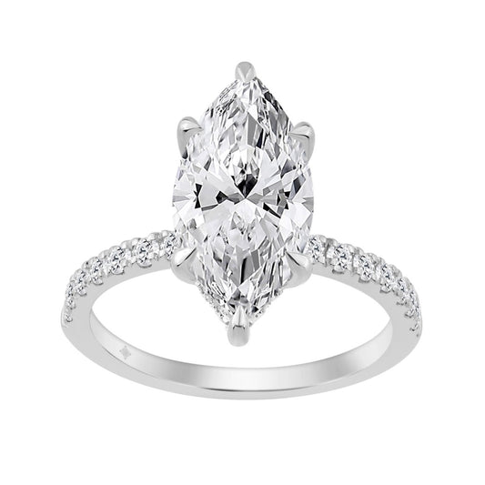 14K WHITE GOLD 3 1/2CT MARQUISE/ROUND DIAMOND LADIES RING (CENTER STONE MARQUISE DIAMOND 3CT)