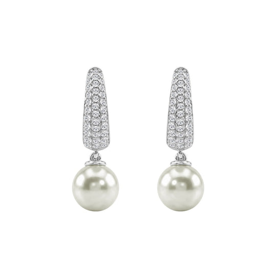 10K White Gold 1/2 Ct Round Diamond & Pearl Hoop Earrings For Women Classic Pear Shape Drop Fine Jewelry (Color F-G Clarity Vs1/Vs2)