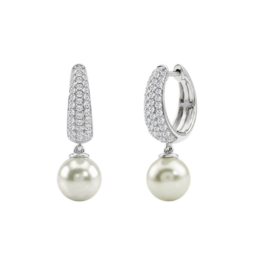 10K White Gold 1/2 Ct Round Diamond & Pearl Hoop Earrings For Women Classic Pear Shape Drop Fine Jewelry (Color F-G Clarity Vs1/Vs2)