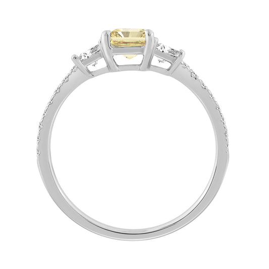 1 1/2CT Elegance Ring 14k Round/Radiant/Trapezoid Diamond White Gold 1.00CT Yellow Radiant Center stone (Color F-G -Clarity VS1/VS2)