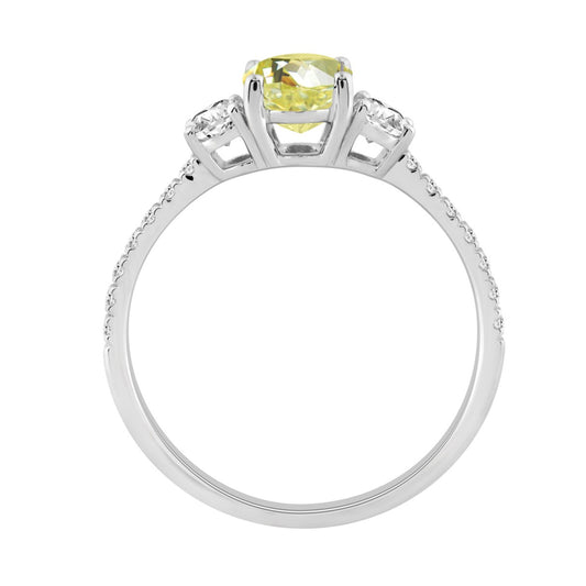 Ladies 14K White Gold 1 1/2CT Round/Oval Lab-Grown Diamond Ladies Fashion Ring 1.00CT Yellow Oval Center stone (Color F-G -Clarity VS1/VS2)