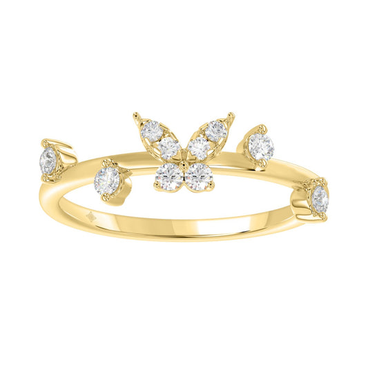 Elegant 10K Yellow Gold Ladies Ring With 1/5Ct Round Diamond And Butterfly Design