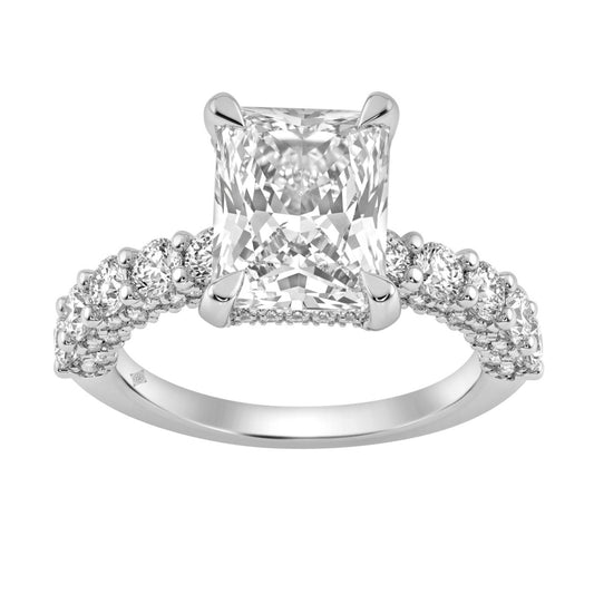 14K White Gold 5 1/2Ct Radiant Cut & Round Diamond Engagement Ring Women Bridal Wedding Ring 4Ct Radiant Center Stone (Color F-G -Clarity Vs1/Vs2)