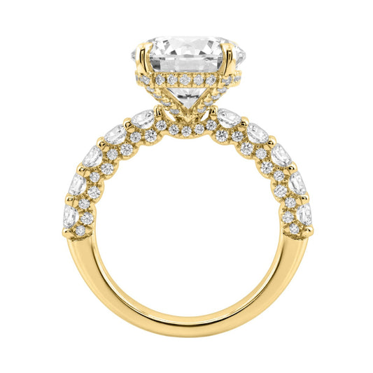 14K Yellow Gold 5 1/2Ct Round Diamond Engagement Ring Women Bridal Wedding Ring 4Ct Round Center Stone (Color F-G -Clarity Vs1/Vs2)