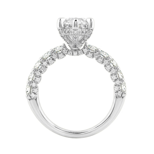 14K White Gold 5 1/2Ct Marquise Cut & Round Diamond Engagement Ring Women Bridal Wedding Ring 4Ct Marquise Center Stone (Color F-G -Clarity Vs1/Vs2)