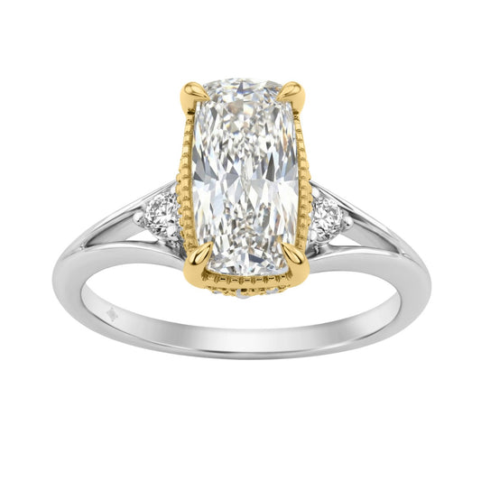 Luxury 14K White/Yellow Gold Diamond Engagement Ring 2 1/4Ct Elongated Cushion Center With Round Side Stones, Women Ring 2Ct Cushion Center Stone (Color F-G -Clarity Vs1/Vs2)
