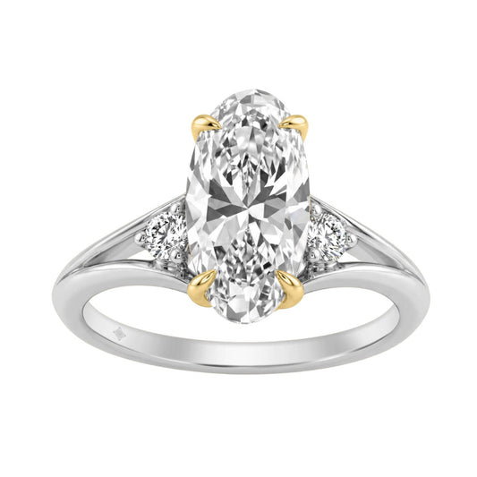 Elegance14K White/Yellow Gold Diamond Engagement Ring 2 1/4Ct Elongated Oval Center With Round Side Stones, Women Ring 2Ct ELONGATED Oval Center Stone (Color F-G -Clarity Vs1/Vs2)