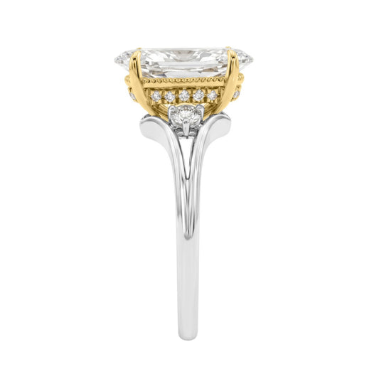 Elegance14K White/Yellow Gold Diamond Engagement Ring 2 1/4Ct Elongated Oval Center With Round Side Stones, Women Ring 2Ct ELONGATED Oval Center Stone (Color F-G -Clarity Vs1/Vs2)