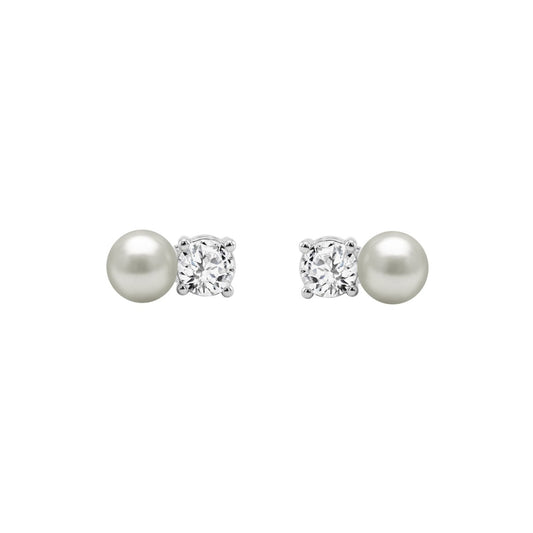 10K WHITE GOLD 1/4CT ROUND DIAMOND PEARL FASHION LADIES EARRINGS CLASSIC FINE JEWELRY FOR HER (COLOR F-G CLARITY VS1/VS2)
