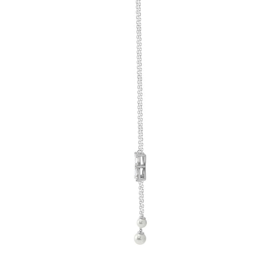 Elegant 10K White Gold Marquise Diamond 3/4Ct & Pearl Butterfly Drop Necklace Fine Jewelry Gift For Her (Color F-G Clarity Vs1/Vs2)